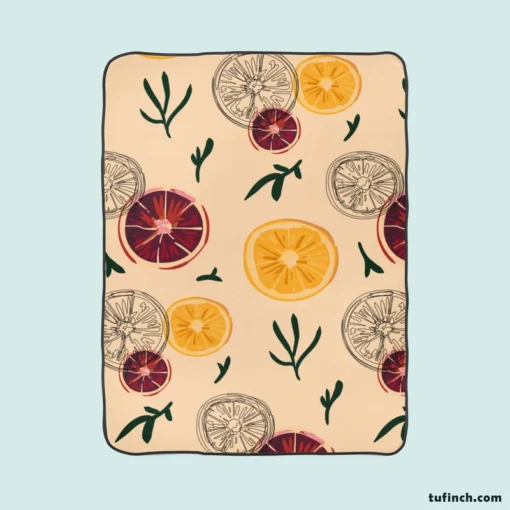 Orange Grapefruit Hand Drawn Fleece Blanket 1