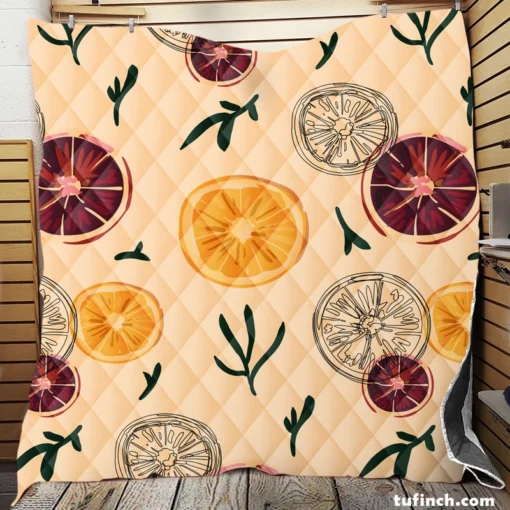 Orange Grapefruit Hand Drawn Quilt Blanket