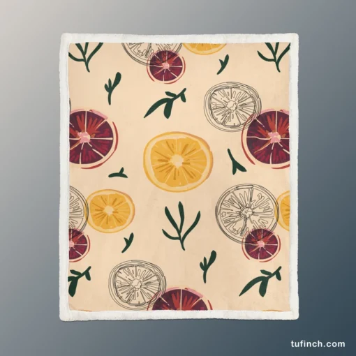 Orange Grapefruit Hand Drawn Sherpa Fleece Blanket 1