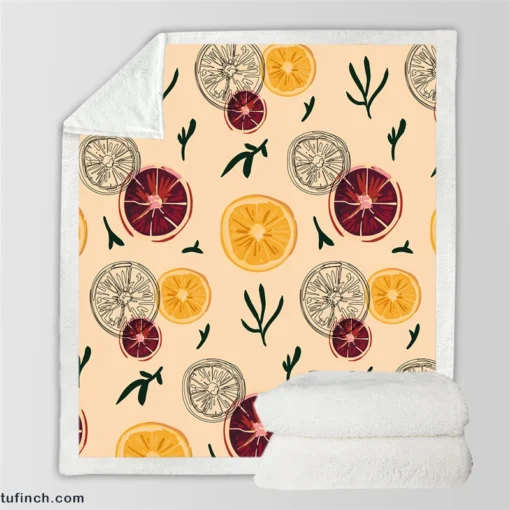 Orange Grapefruit Hand Drawn Sherpa Fleece Blanket