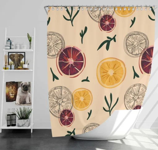 Orange Grapefruit Hand Drawn Shower Curtain