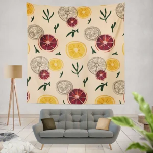 Orange Grapefruit Hand Drawn Wall Tapestry