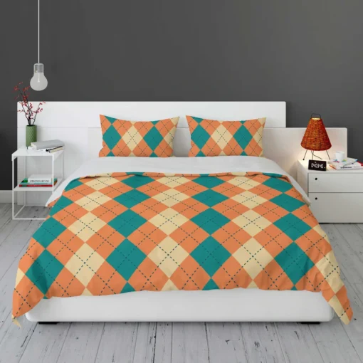 Orange Green Argyle Pattern Bedding Set 1