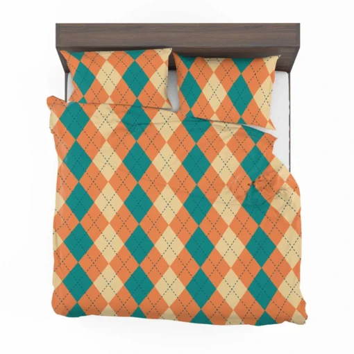 Orange Green Argyle Pattern Bedding Set 2