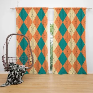 Orange Green Argyle Pattern Curtain