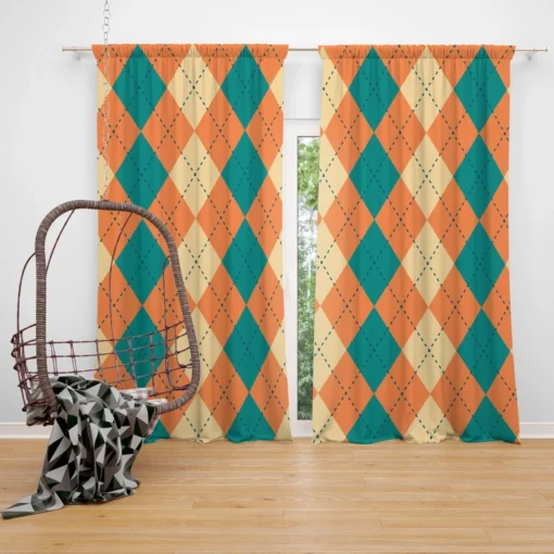 Orange Green Argyle Pattern Curtain