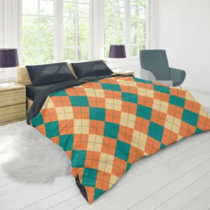 Orange Green Argyle Pattern Duvet Cover 1