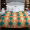 Orange Green Argyle Pattern Duvet Cover