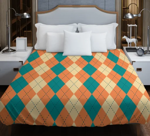 Orange Green Argyle Pattern Duvet Cover