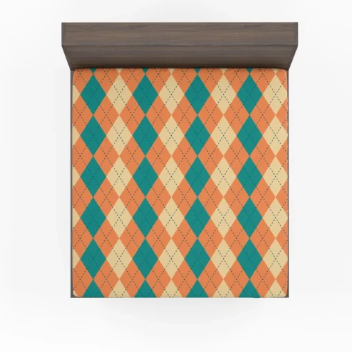 Orange Green Argyle Pattern Fitted Sheet