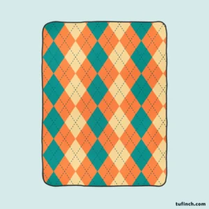 Orange Green Argyle Pattern Fleece Blanket 1