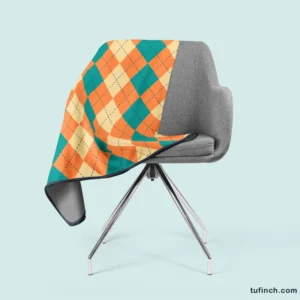 Orange Green Argyle Pattern Fleece Blanket 2