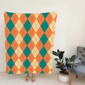 Orange Green Argyle Pattern Fleece Blanket