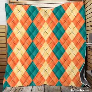 Orange Green Argyle Pattern Quilt Blanket