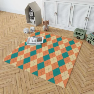 Orange Green Argyle Pattern Rug 1