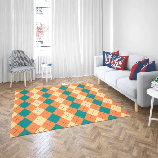 Orange Green Argyle Pattern Rug 2