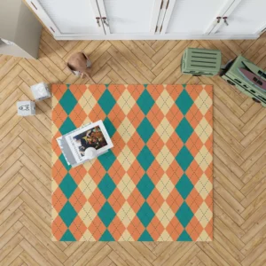 Orange Green Argyle Pattern Rug