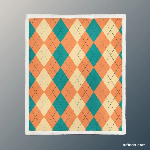 Orange Green Argyle Pattern Sherpa Fleece Blanket 1