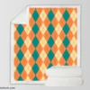 Orange Green Argyle Pattern Sherpa Fleece Blanket