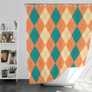 Orange Green Argyle Pattern Shower Curtain