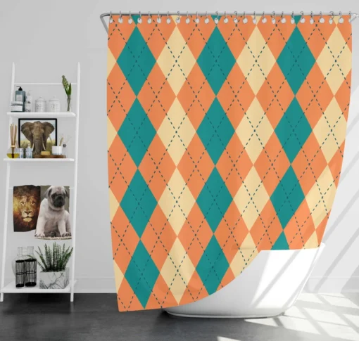 Orange Green Argyle Pattern Shower Curtain