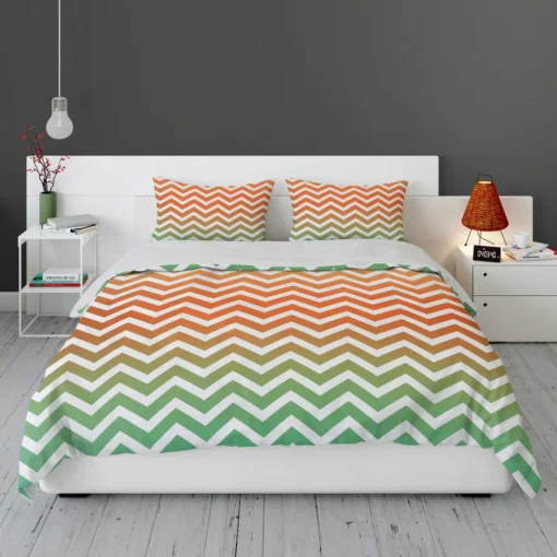 Orange Green Pastel Chevron Stripes Bedding Set 1