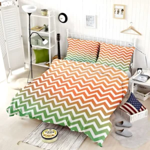 Orange Green Pastel Chevron Stripes Bedding Set