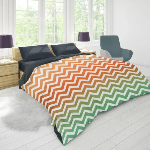 Orange Green Pastel Chevron Stripes Duvet Cover 1