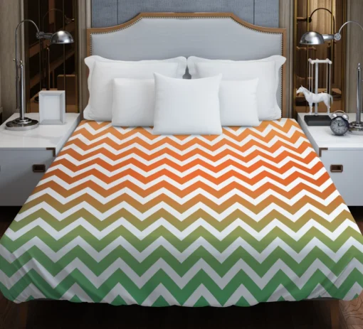 Orange Green Pastel Chevron Stripes Duvet Cover