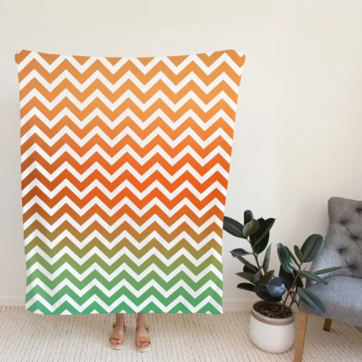 Orange Green Pastel Chevron Stripes Fleece Blanket