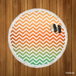 Orange Green Pastel Chevron Stripes Round Beach Towel