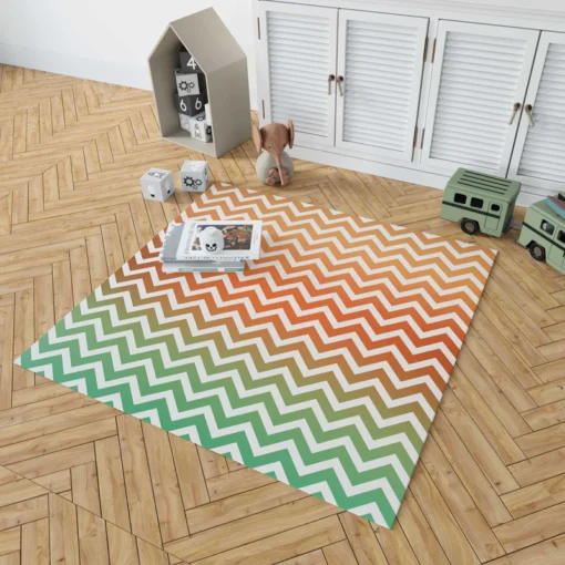 Orange Green Pastel Chevron Stripes Rug 1