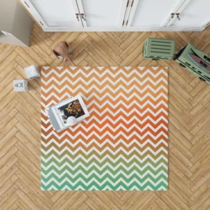 Orange Green Pastel Chevron Stripes Rug