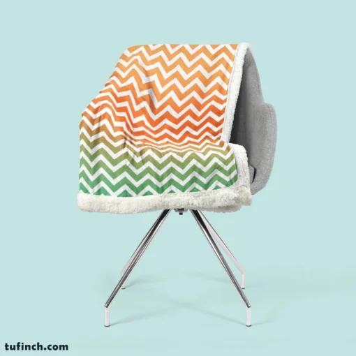 Orange Green Pastel Chevron Stripes Sherpa Fleece Blanket 2