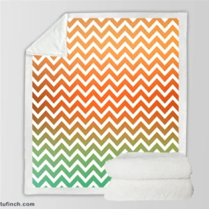 Orange Green Pastel Chevron Stripes Sherpa Fleece Blanket