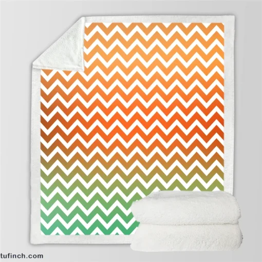 Orange Green Pastel Chevron Stripes Sherpa Fleece Blanket