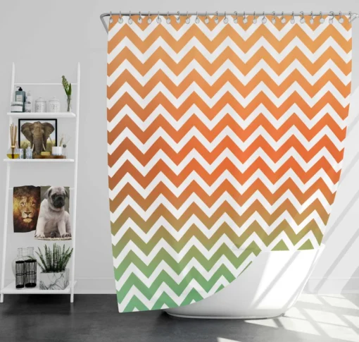 Orange Green Pastel Chevron Stripes Shower Curtain