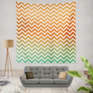 Orange Green Pastel Chevron Stripes Wall Tapestry