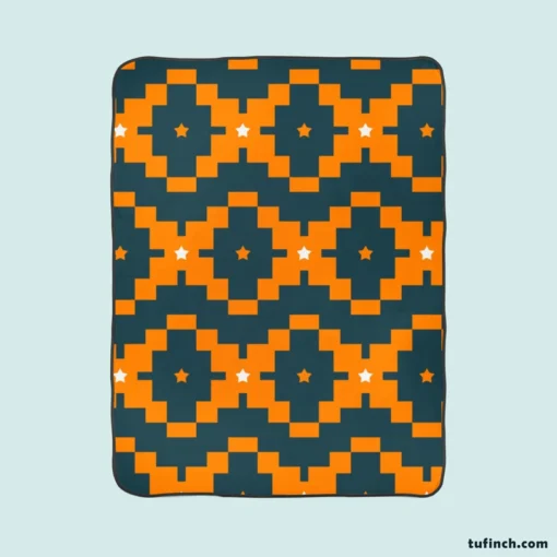 Orange Green Tribal Fleece Blanket 1