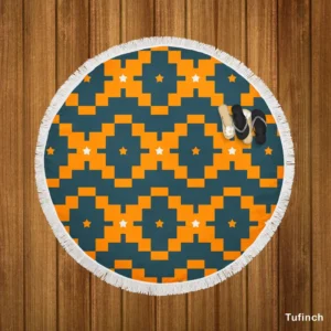 Orange Green Tribal Round Beach Towel