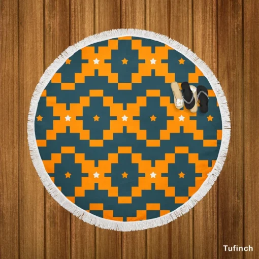 Orange Green Tribal Round Beach Towel