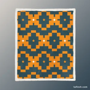 Orange Green Tribal Sherpa Fleece Blanket 1