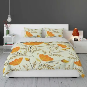 Orange Lily Flowers Spring Pattern Bedding Set 1