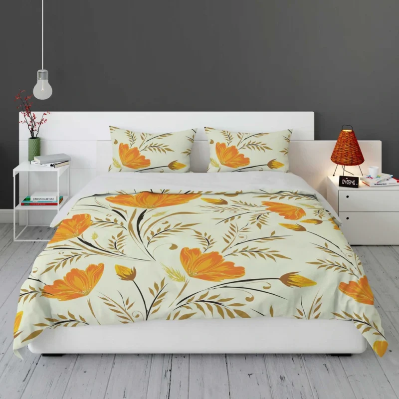 Orange Lily Flowers Spring Pattern Bedding Set 1