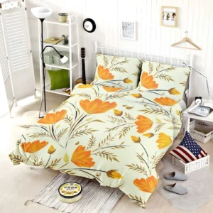 Orange Lily Flowers Spring Pattern Bedding Set