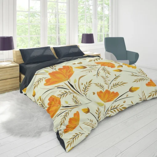 Orange Lily Flowers Spring Pattern Duvet Cover 1