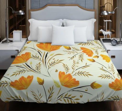 Orange Lily Flowers Spring Pattern Duvet Cover