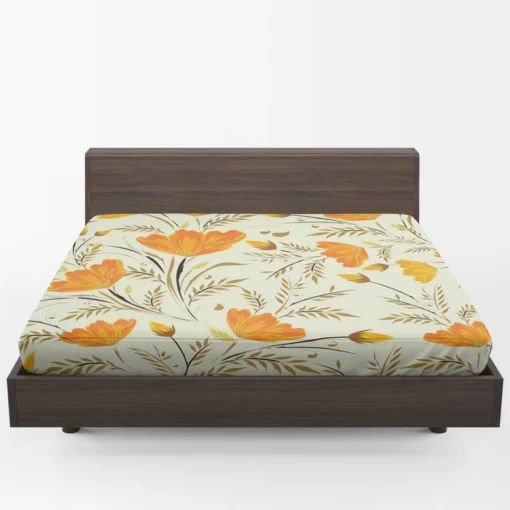 Orange Lily Flowers Spring Pattern Fitted Sheet 1