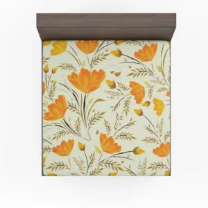 Orange Lily Flowers Spring Pattern Fitted Sheet