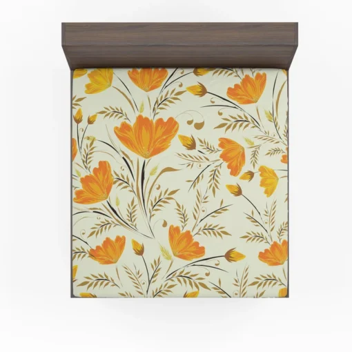 Orange Lily Flowers Spring Pattern Fitted Sheet